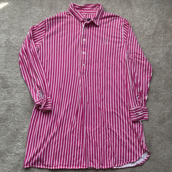 Lauren Ralph Lauren Womens XL Sleepshirt His Shirt Pink Striped Monogram Preppy - Picture 2 of 7